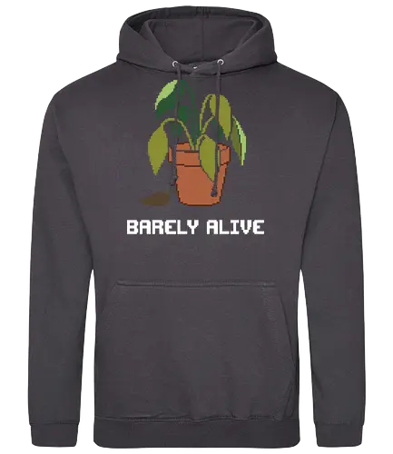 Sad Wilting Houseplant - Funny Plant Killer Pixel Art - houseplant, pixel art, dying plant, wilting plant, sad plant, plant killer, black thumb, funny plant, 8 bit, retro aesthetic, potted plant, indoor plant, bad gardener, plant mom, plant dad, tired, relatable humor, terracotta pot, dead plant, plant lover gift - Standard Hoodie