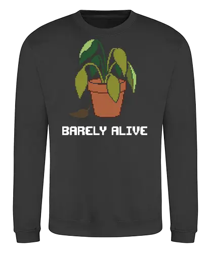 Sad Wilting Houseplant - Funny Plant Killer Pixel Art - houseplant, pixel art, dying plant, wilting plant, sad plant, plant killer, black thumb, funny plant, 8 bit, retro aesthetic, potted plant, indoor plant, bad gardener, plant mom, plant dad, tired, relatable humor, terracotta pot, dead plant, plant lover gift - Sweatshirt