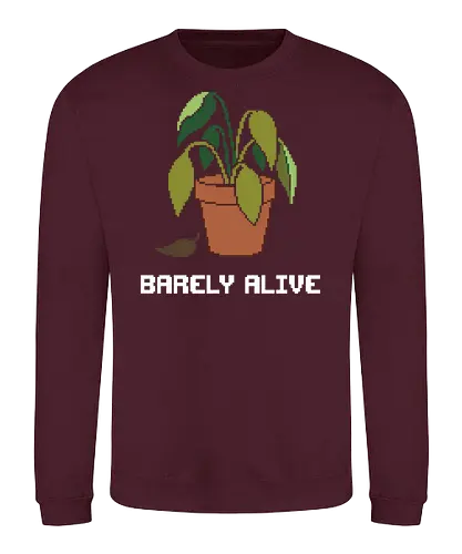 Sad Wilting Houseplant - Funny Plant Killer Pixel Art - houseplant, pixel art, dying plant, wilting plant, sad plant, plant killer, black thumb, funny plant, 8 bit, retro aesthetic, potted plant, indoor plant, bad gardener, plant mom, plant dad, tired, relatable humor, terracotta pot, dead plant, plant lover gift - Sweatshirt