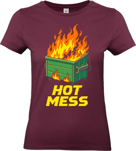 Hot Mess Dumpster Fire - Funny Retro Pixel Art - hot mess, dumpster fire, pixel art, 8 bit, retro aesthetic, funny quote, chaotic, chaos, internet meme, self deprecating, sarcastic, adulting, tired, funny meme, trash, garbage, fire, dark humor, relatable, mood - Standard T-Shirt (Frauen)