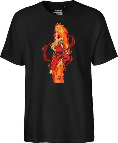 Ken: Flaming Shoryuken - Ken Masters, Beat em up, Shoryuken, flaming dragon punch, retro gaming apparel, arcade fighting game - Fairtrade T-Shirt