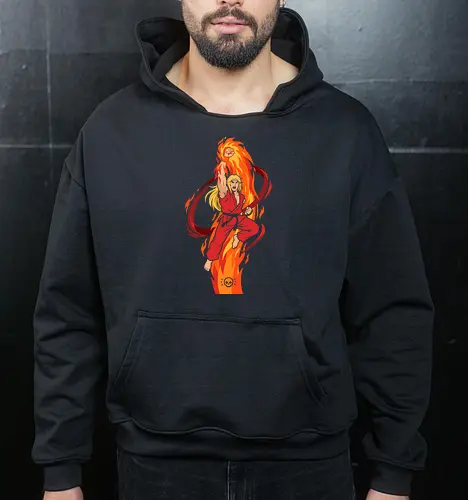 Ken: Flaming Shoryuken - Ken Masters, Beat em up, Shoryuken, flaming dragon punch, retro gaming apparel, arcade fighting game - Cropped Hoodie