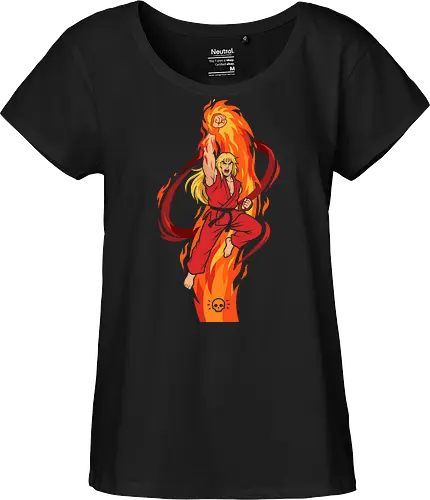 Ken: Flaming Shoryuken - Ken Masters, Beat em up, Shoryuken, flaming dragon punch, retro gaming apparel, arcade fighting game - Fairtrade Girl Shirt