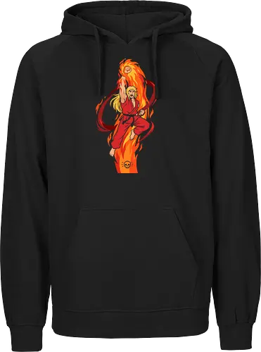Ken: Flaming Shoryuken - Ken Masters, Beat em up, Shoryuken, flaming dragon punch, retro gaming apparel, arcade fighting game - Fairtrade Hoodie