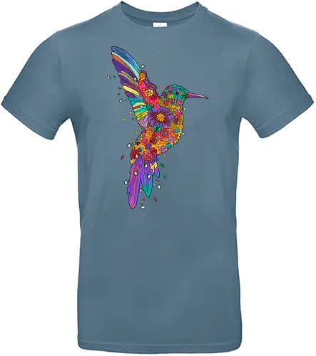 Floral Hummingbird - hummingbird, abstract, animal, bird, botanical, colorful, floral, flower, flowers, garden, geometric, hidden message, nature, pattern, wildflowers - Standard T-Shirt