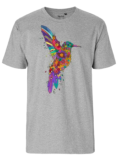 Floral Hummingbird - hummingbird, abstract, animal, bird, botanical, colorful, floral, flower, flowers, garden, geometric, hidden message, nature, pattern, wildflowers - Fairtrade T-Shirt