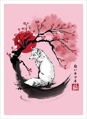 White kitsune sumi e