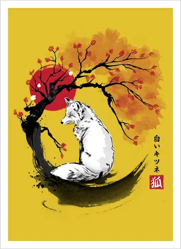 White kitsune sumi e