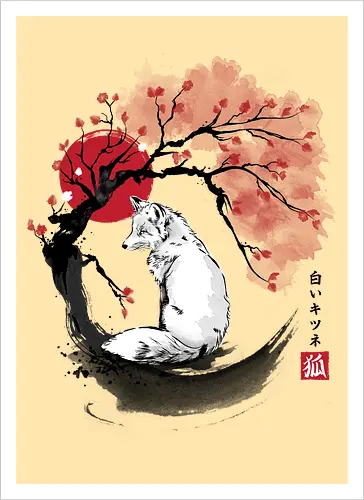 White kitsune sumi e