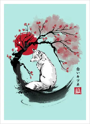 White kitsune sumi e