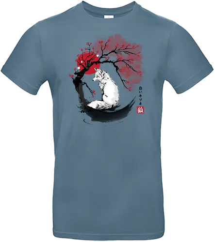 White kitsune sumi e - anime, manga, japan, japanese art, fox, animals, kitsune - Standard T-Shirt