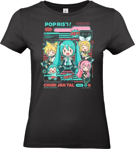Vocaloid Chibi Party: Pop Rhythm - Hatsune Miku, Vocaloid fan art, chibi anime girls, Kagamine Rin and Len, Megurine Luka, virtual idol, kawaii aesthetic, J-pop style, anime concert apparel, vocal synth design - Standard T-Shirt (Frauen)