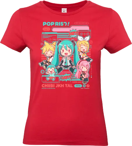 Vocaloid Chibi Party: Pop Rhythm - Hatsune Miku, Vocaloid fan art, chibi anime girls, Kagamine Rin and Len, Megurine Luka, virtual idol, kawaii aesthetic, J-pop style, anime concert apparel, vocal synth design - Standard T-Shirt (Frauen)
