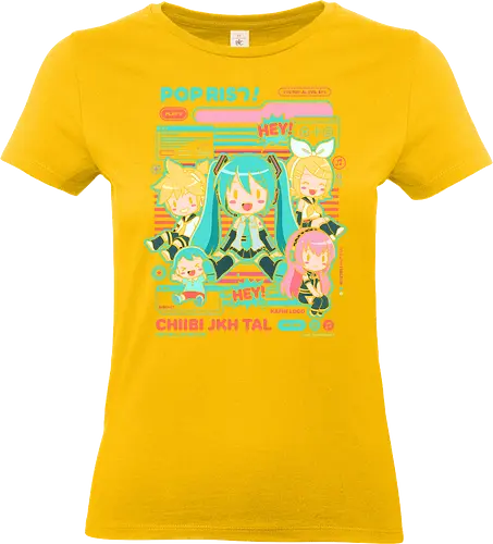 Vocaloid Chibi Party: Pop Rhythm - Hatsune Miku, Vocaloid fan art, chibi anime girls, Kagamine Rin and Len, Megurine Luka, virtual idol, kawaii aesthetic, J-pop style, anime concert apparel, vocal synth design - Standard T-Shirt (Frauen)