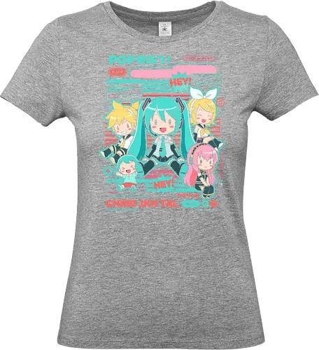 Vocaloid Chibi Party: Pop Rhythm - Hatsune Miku, Vocaloid fan art, chibi anime girls, Kagamine Rin and Len, Megurine Luka, virtual idol, kawaii aesthetic, J-pop style, anime concert apparel, vocal synth design - Standard T-Shirt (Frauen)