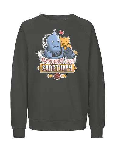 Alphonses Katzenheiligtum - Alphonse Elric Kunst, Fullmetal Alchemist, Katzenheiligtum, Al Katzen, Anime Shirt, Otaku Kultur, Kawaii Anime, süßer Streetwear, Geek Geschenk, Alphonse Rüstung, FMA Shirt, Anime Katzen, süßes dunkles Anime, Alphonse Chibi, Manga Katzenliebe - Fairtrade Sweatshirt
