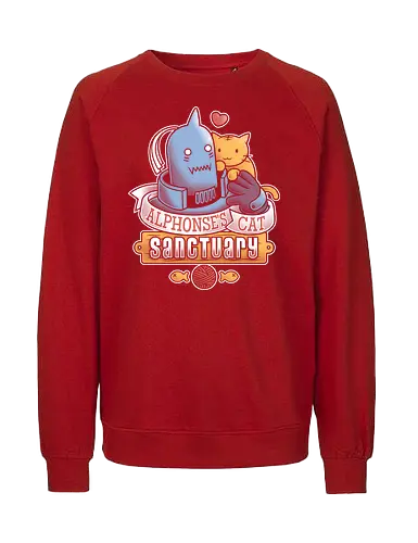 Alphonses Katzenheiligtum - Alphonse Elric Kunst, Fullmetal Alchemist, Katzenheiligtum, Al Katzen, Anime Shirt, Otaku Kultur, Kawaii Anime, süßer Streetwear, Geek Geschenk, Alphonse Rüstung, FMA Shirt, Anime Katzen, süßes dunkles Anime, Alphonse Chibi, Manga Katzenliebe - Fairtrade Sweatshirt