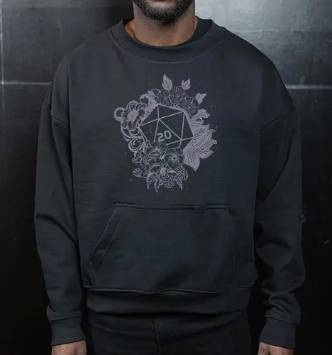 D20 Linocut - D20, Pen & Paper, Rollenspiel, Nerd, Pathfinder, Cthulu, Floral, Pen and Paper, Würfelspiele, Boardgames, Brettspiele, Fantasy, Drachen - Cropped Sweatshirt
