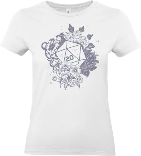 D20 Linocut - D20, Pen & Paper, Rollenspiel, Nerd, Pathfinder, Cthulu, Floral, Pen and Paper, Würfelspiele, Boardgames, Brettspiele, Fantasy, Drachen - Standard T-Shirt (Frauen)