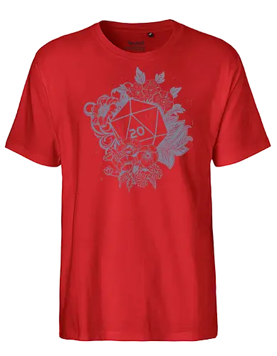 D20 Linocut - D20, Pen & Paper, Rollenspiel, Nerd, Pathfinder, Cthulu, Floral, Pen and Paper, Würfelspiele, Boardgames, Brettspiele, Fantasy, Drachen - Fairtrade T-Shirt