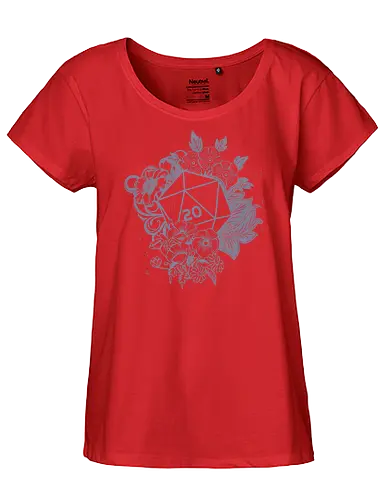 D20 Linocut - D20, Pen & Paper, Rollenspiel, Nerd, Pathfinder, Cthulu, Floral, Pen and Paper, Würfelspiele, Boardgames, Brettspiele, Fantasy, Drachen - Fairtrade Girl Shirt