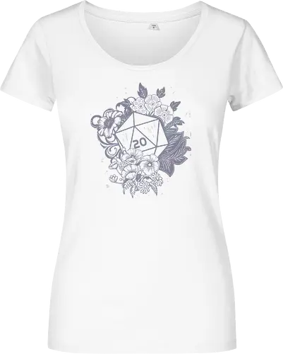 D20 Linocut - D20, Pen & Paper, Rollenspiel, Nerd, Pathfinder, Cthulu, Floral, Pen and Paper, Würfelspiele, Boardgames, Brettspiele, Fantasy, Drachen - Damen T-Shirt