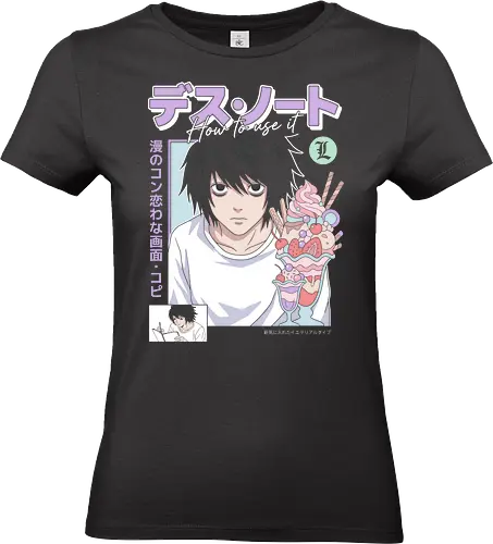 L: Sweet Justice (Death) - L Lawliet, Death, L Death Note, sweet detective, pastel anime aesthetic, anime fan art, L with sweets, Ryuzaki, vintage anime poster, soft grunge anime shirt - Standard T-Shirt (Frauen)
