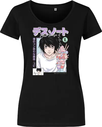 L: Sweet Justice (Death) - L Lawliet, Death, L Death Note, sweet detective, pastel anime aesthetic, anime fan art, L with sweets, Ryuzaki, vintage anime poster, soft grunge anime shirt - Damen T-Shirt