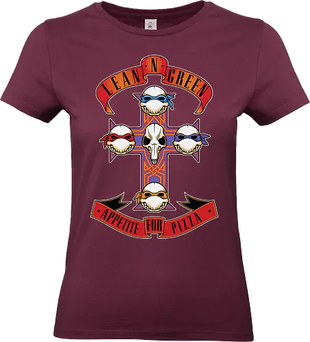 Appetit auf Pizza - TMNT Kunst, TMNT GNR Mashup, Appetit auf Pizza, Appetite for Destruction, Leonardo Raphael Donatello Michelangelo, Geek Kleidung, Rock Pizza Mashup, 80er 90er Popkultur, alternativer Streetwear, Geek Geschenk, TMNT Shirt, Hard Rock Pizza, kreatives Mashup, Kevin Eastman Peter Laird, Nerd Shirt - Standard T-Shirt (Frauen)