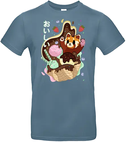 Oishii fox - fox, food, dessert, ice cream, red panda, japan, japanesse letters, cute - Standard T-Shirt