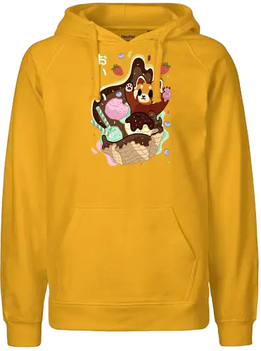 Oishii fox - fox, food, dessert, ice cream, red panda, japan, japanesse letters, cute - Fairtrade Hoodie