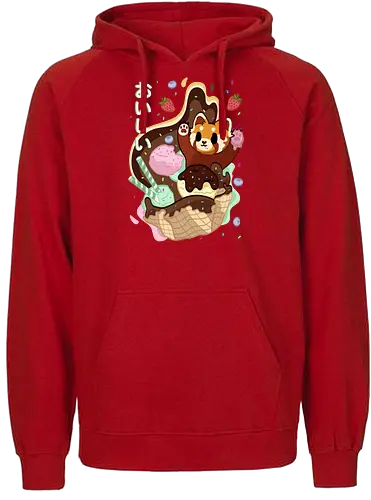 Oishii fox - fox, food, dessert, ice cream, red panda, japan, japanesse letters, cute - Fairtrade Hoodie