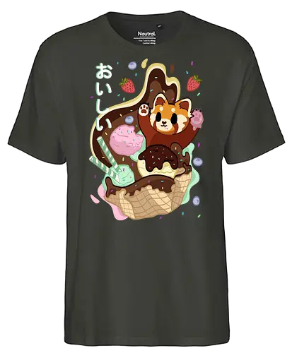 Oishii fox - fox, food, dessert, ice cream, red panda, japan, japanesse letters, cute - Fairtrade T-Shirt
