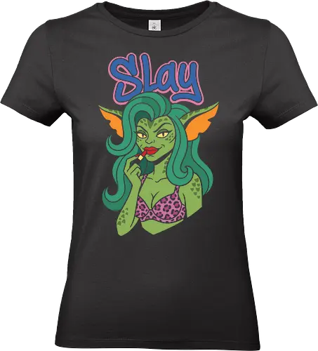 Goblin Glam: Slay Queen - Goblin girl, Slay, baddie aesthetic, fantasy fashion art, Y2K style, green skin beauty, mythical creature streetwear, leopard print top, sassy illustration, cute but edgy shirt - Standard T-Shirt (Frauen)