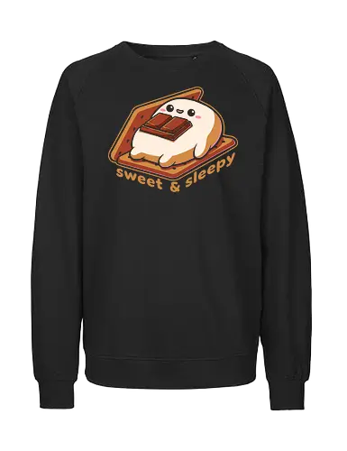 Cute Smore Sleepy - smore, autumn, winter, bonfire, chocolate, marshmallow, nature, camping, adventure, comfy, food, sleep, tired, Sweet, Cute, Fun, Funny - Fairtrade Sweatshirt