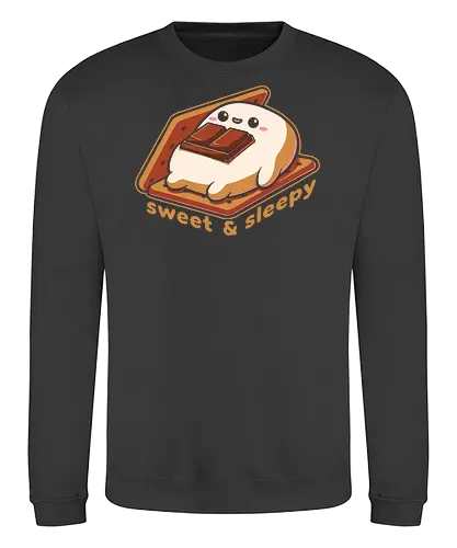 Cute Smore Sleepy - smore, autumn, winter, bonfire, chocolate, marshmallow, nature, camping, adventure, comfy, food, sleep, tired, Sweet, Cute, Fun, Funny - Sweatshirt