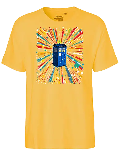 Space and time ship - Tardis, Chameleon Device, Time Lord, Gallifrey, Time And Space, Time And Space Travel, Blue Box, Mad Man In A Blue Box - Fairtrade T-Shirt
