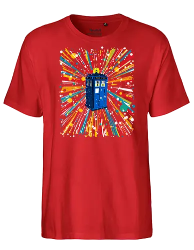 Space and time ship - Tardis, Chameleon Device, Time Lord, Gallifrey, Time And Space, Time And Space Travel, Blue Box, Mad Man In A Blue Box - Fairtrade T-Shirt