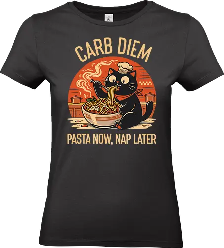 Schwarze Katze Pasta Retro Design - Katze, Pasta, lustig, Retro, Vintage, Nudel, Katzenliebhaber, Essen, Humor, Geek, Nerd, Geschenk, Italienisch, Foodie, T-Shirt - Standard T-Shirt (Frauen)