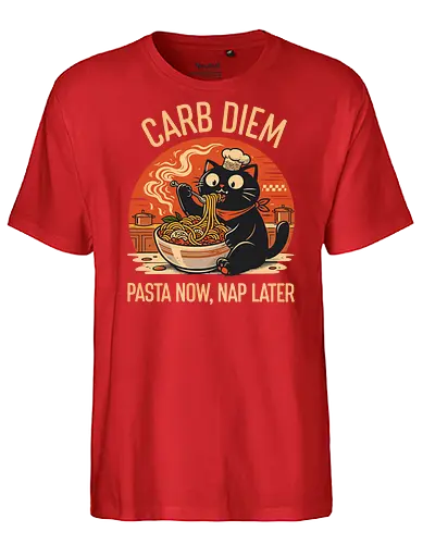 Schwarze Katze Pasta Retro Design - Katze, Pasta, lustig, Retro, Vintage, Nudel, Katzenliebhaber, Essen, Humor, Geek, Nerd, Geschenk, Italienisch, Foodie, T-Shirt - Fairtrade T-Shirt
