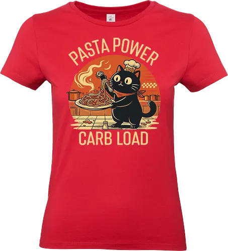 Lustige Katze Carb Load Retro Design - Pasta, Katze, lustig, Retro, Vintage, Nudeln, Humor, Essen, Katzenfan, Geschenkidee, Food Lover, Geek Style, Italien, Koch, Shirt - Standard T-Shirt (Frauen)