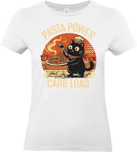 Lustige Katze Carb Load Retro Design - Pasta, Katze, lustig, Retro, Vintage, Nudeln, Humor, Essen, Katzenfan, Geschenkidee, Food Lover, Geek Style, Italien, Koch, Shirt - Standard T-Shirt (Frauen)