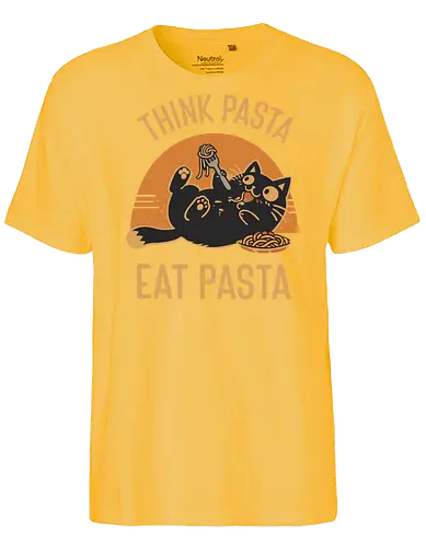 Süße Schwarze Katze Retro Design - Katze, Pasta, süß, lustig, Retro, Vintage, Essen, Nudeln, Katzenmotiv, Humor, Geschenk, Foodie, Geek, Nerd, Sticker - Fairtrade T-Shirt
