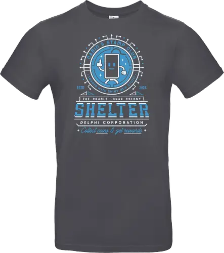 Cabin Coins Stamp Club Emblem - pragmata, diana, hugh, cabin coins, stamp, robot, space, gaming, gamer, video game, lunar, moon, astronaut, science fiction - Standard T-Shirt