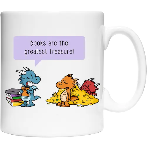 Books are the greatest treasure - Books, Bücher, Dragons, Drache, Dragon, Fantasy - Keramiktasse