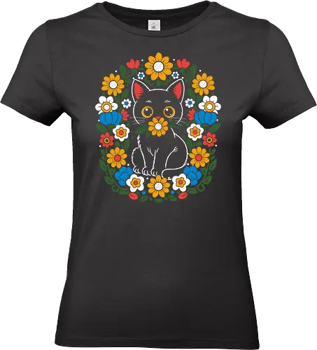 Floral Spirit Cat - cat, cute, floral, nature, kawaii, aesthetic, colorful, sweet, charm, lovely, garden, spring, folk, boho, decorative, pattern, art, design, cozy, soft - Standard T-Shirt (Frauen)