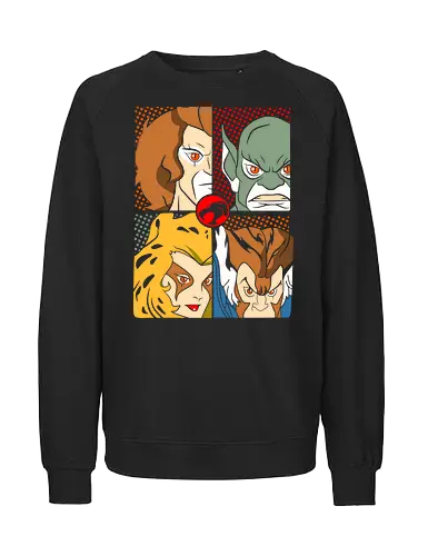 ThunderCats – Split Clash - thundercats, character faces, hero vs villain, retro cartoon, 80s style, split design, comic layout, iconic look - Fairtrade Sweatshirt