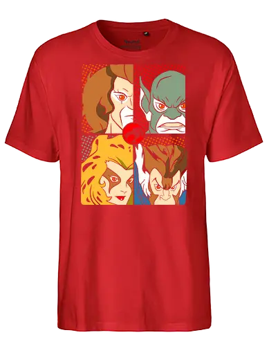 ThunderCats – Split Clash - thundercats, character faces, hero vs villain, retro cartoon, 80s style, split design, comic layout, iconic look - Fairtrade T-Shirt