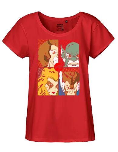 ThunderCats – Split Clash - thundercats, character faces, hero vs villain, retro cartoon, 80s style, split design, comic layout, iconic look - Fairtrade Girl Shirt