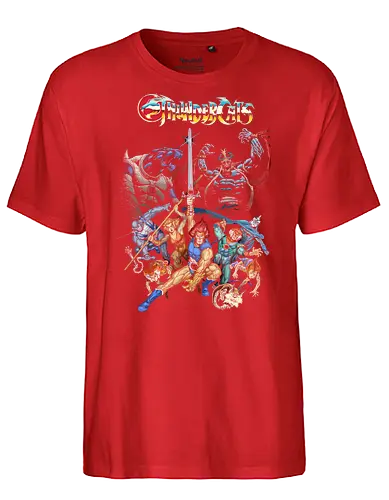 ThunderCats – Classic Battle 1985 - thundercats, 1985, retro cartoon, classic animation, battle scene, hero team, nostalgic design, vintage style - Fairtrade T-Shirt